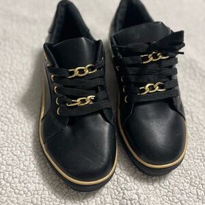 Black Sneakers with Gold Accents size 7.5